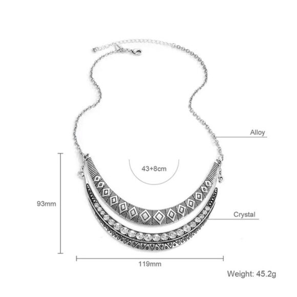 Tribal Collar Necklace Gold Rhinestone Boho - Picture 4 of 7